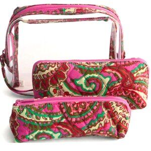 Vera Bradley 3 Pc Capri Pink Floral Cosmetic Bag Set